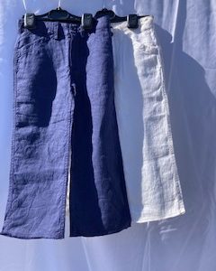 CP linen pants come in light blue, Navy, white